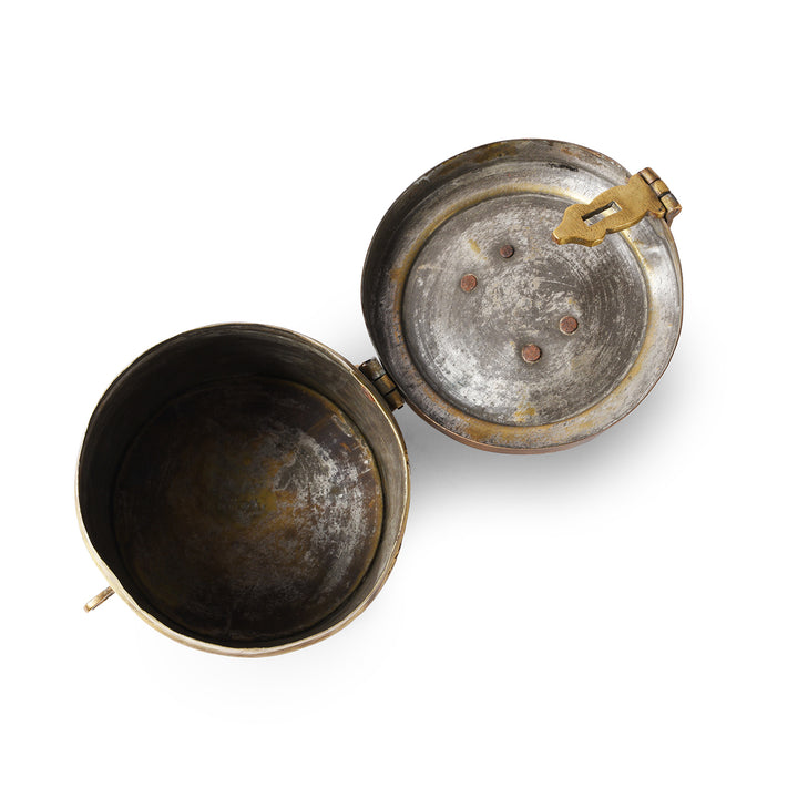 Interior Of Vintage Indian Brass Food Caddy From Bombay | Indigo Antiques