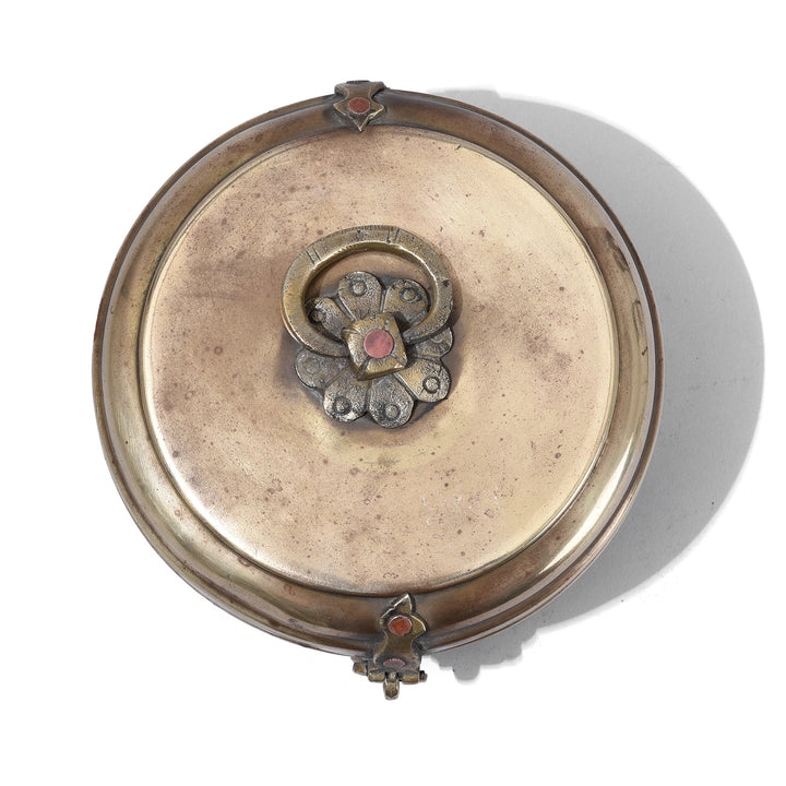 Top Down View Of Brass Chapati Box From Bombay - Ca 1920