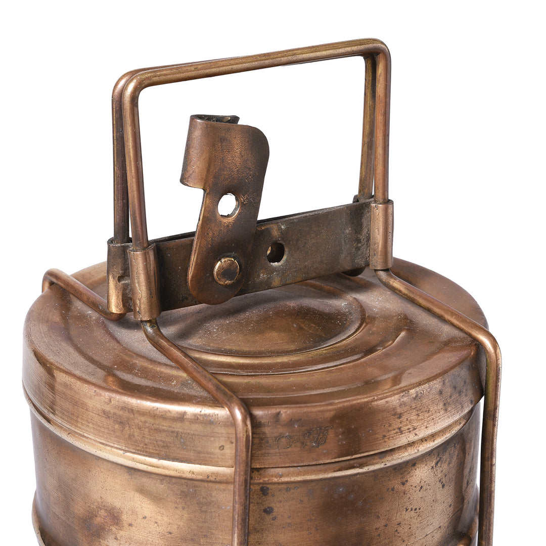 4 Tier Indian Vintage Brass Tiffin Box Set | Indigo Antiques