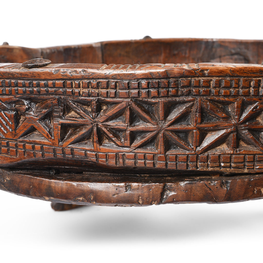 Carving Detail From Antique Indian Chakki Coffee Table From Rajasthan | Indigo Antiques