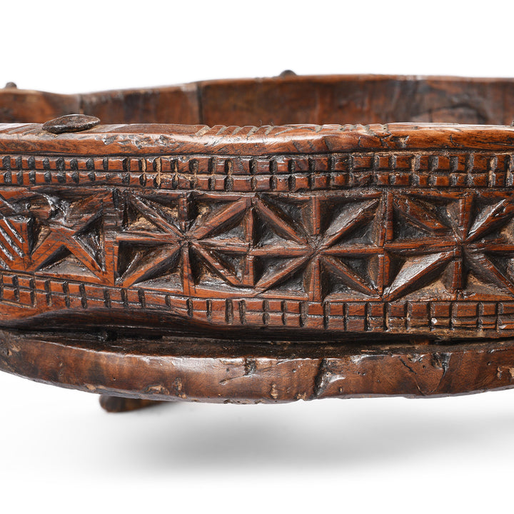 Carving Detail From Antique Indian Chakki Coffee Table From Rajasthan | Indigo Antiques