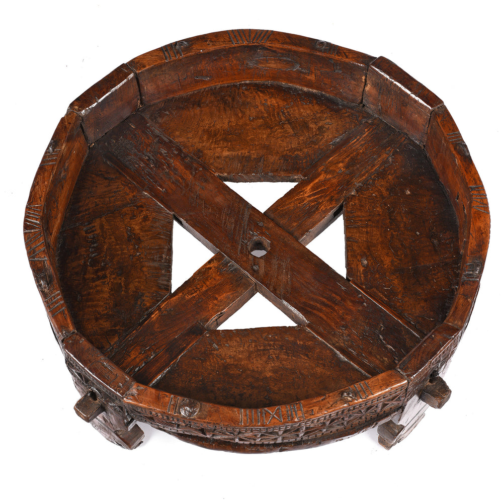 Top Down View Of Antique Indian Chakki Coffee Table From Rajasthan | Indigo Antiques