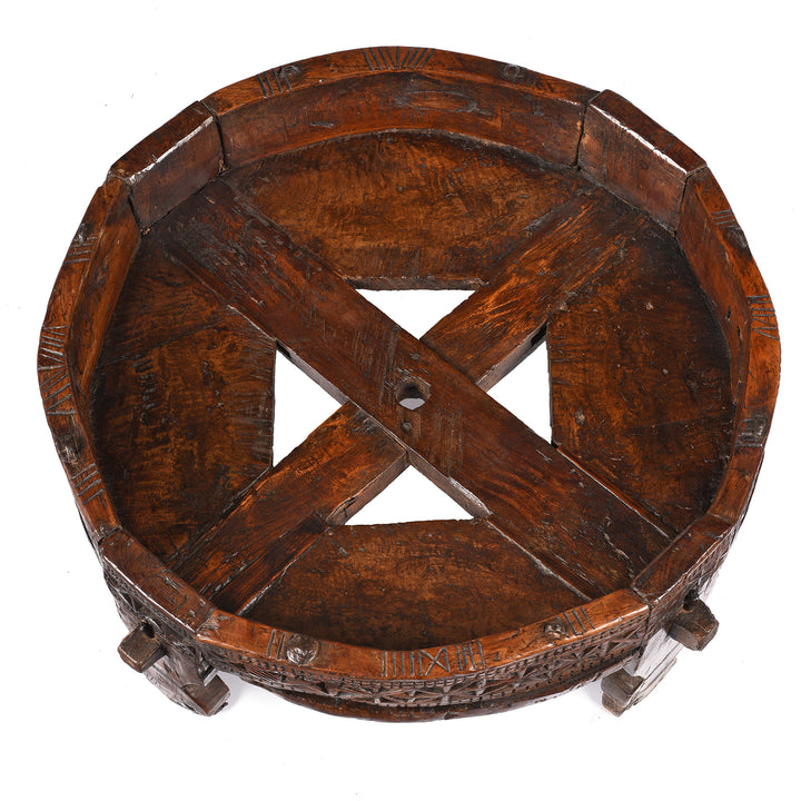 Top Down View Of Antique Indian Chakki Coffee Table From Rajasthan | Indigo Antiques
