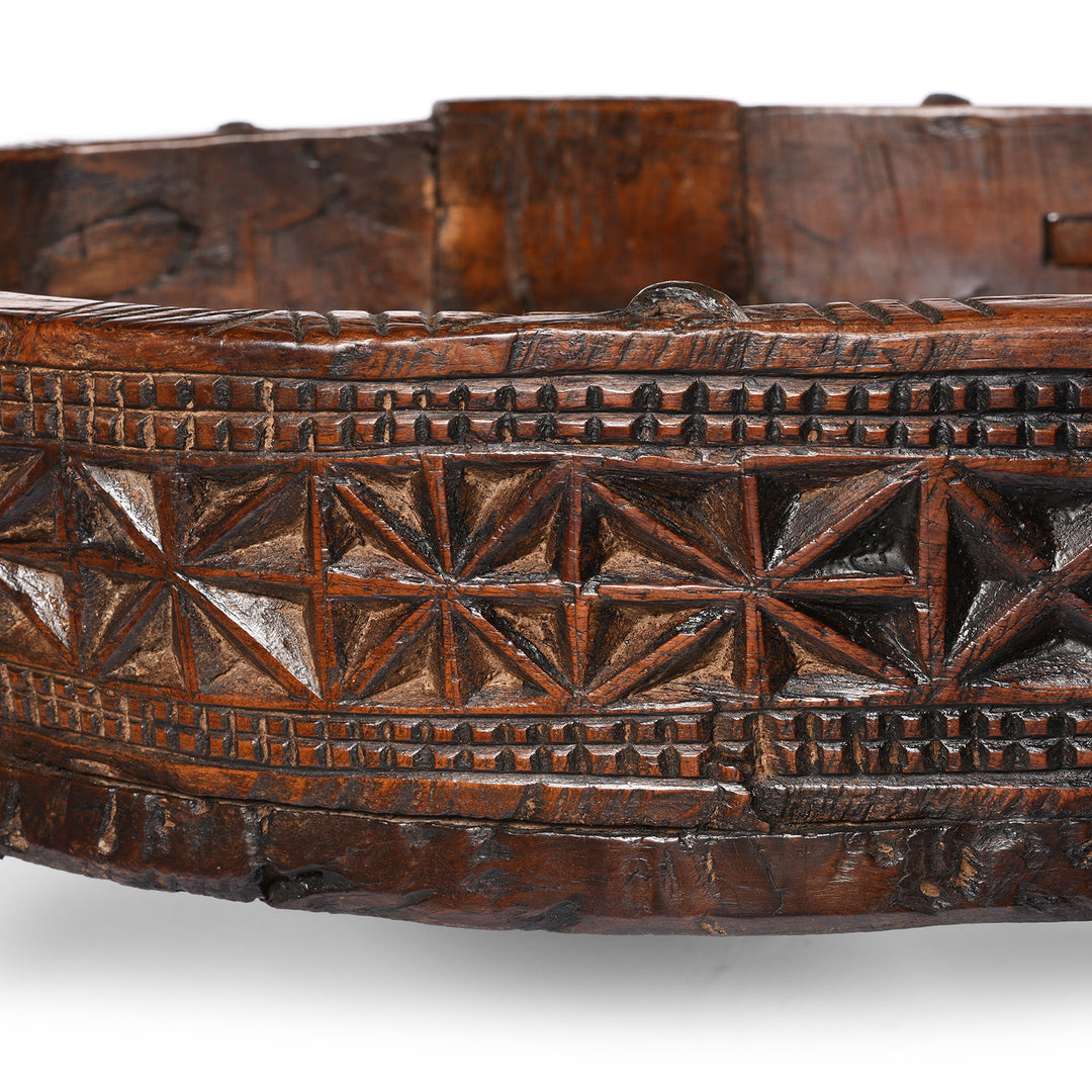 Carving Detail From Antique Indian Chakki Coffee Table From Rajasthan | Indigo Antiques