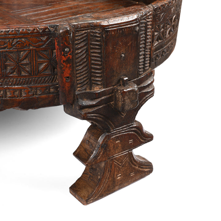 Leg Detail From Antique Indian Chakki Coffee Table From Rajasthan | Indigo Antiques
