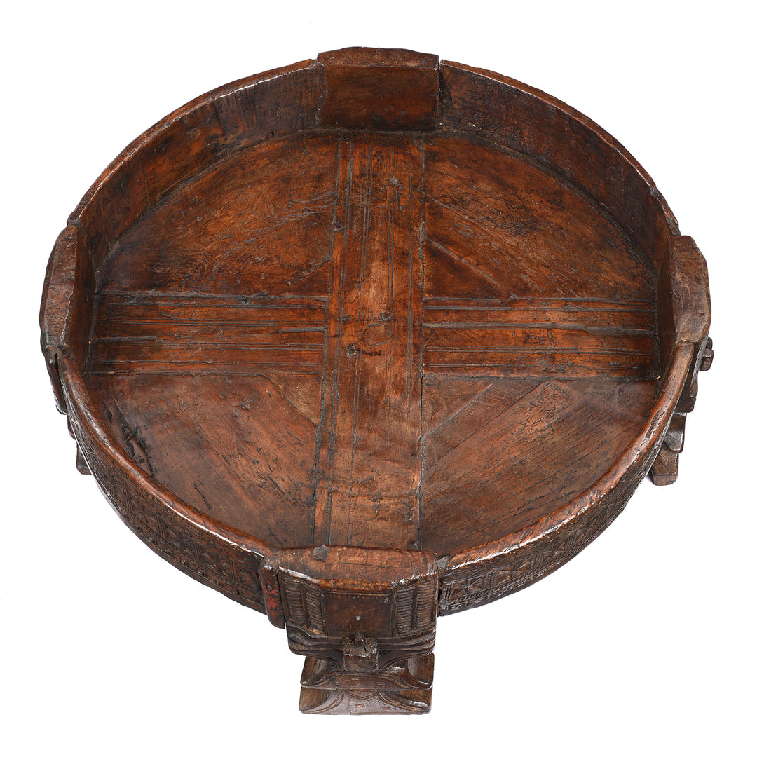 Top Down View Of Antique Indian Chakki Coffee Table From Rajasthan | Indigo Antiques