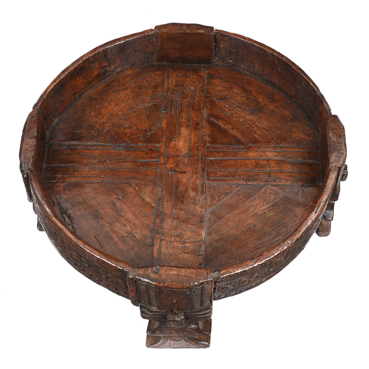 Top Down View Of Antique Indian Chakki Coffee Table From Rajasthan | Indigo Antiques