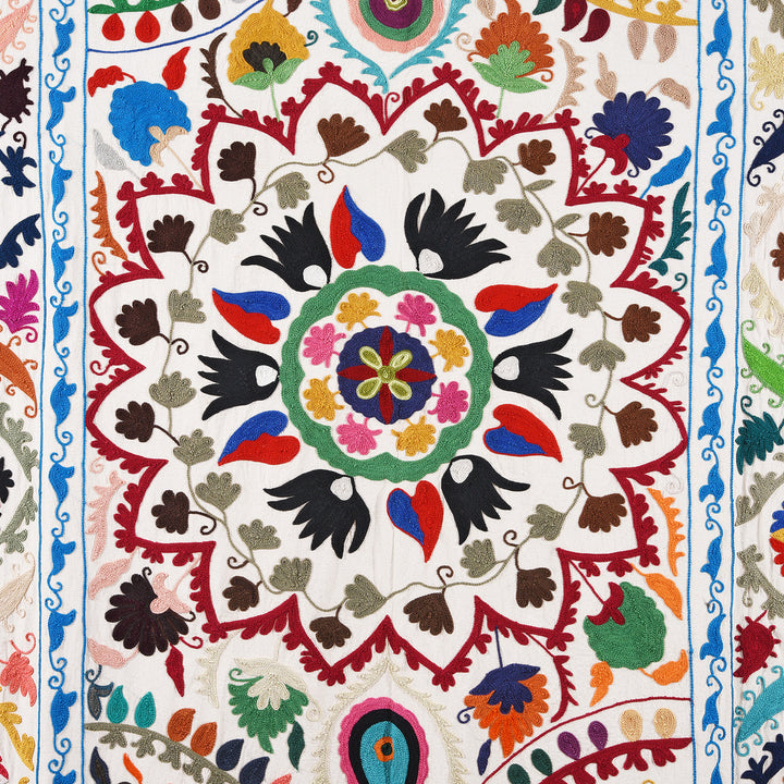 Detail From Embroidered Suzani Throw (210 x 148 cm) | Indigo Antiques