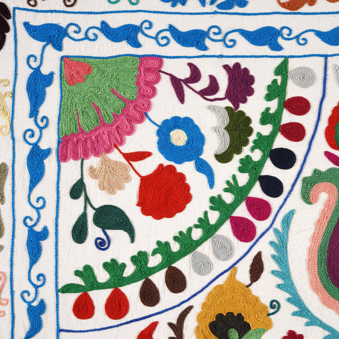 Detail From Embroidered Suzani Throw (210 x 148 cm) | Indigo Antiques