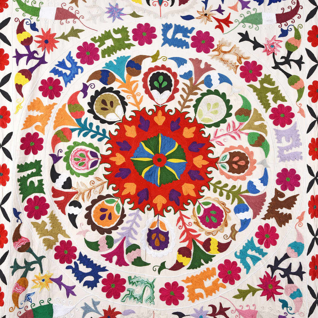 Detail From Embroidered Suzani Throw (212 x 144 cm) | Indigo Antiques