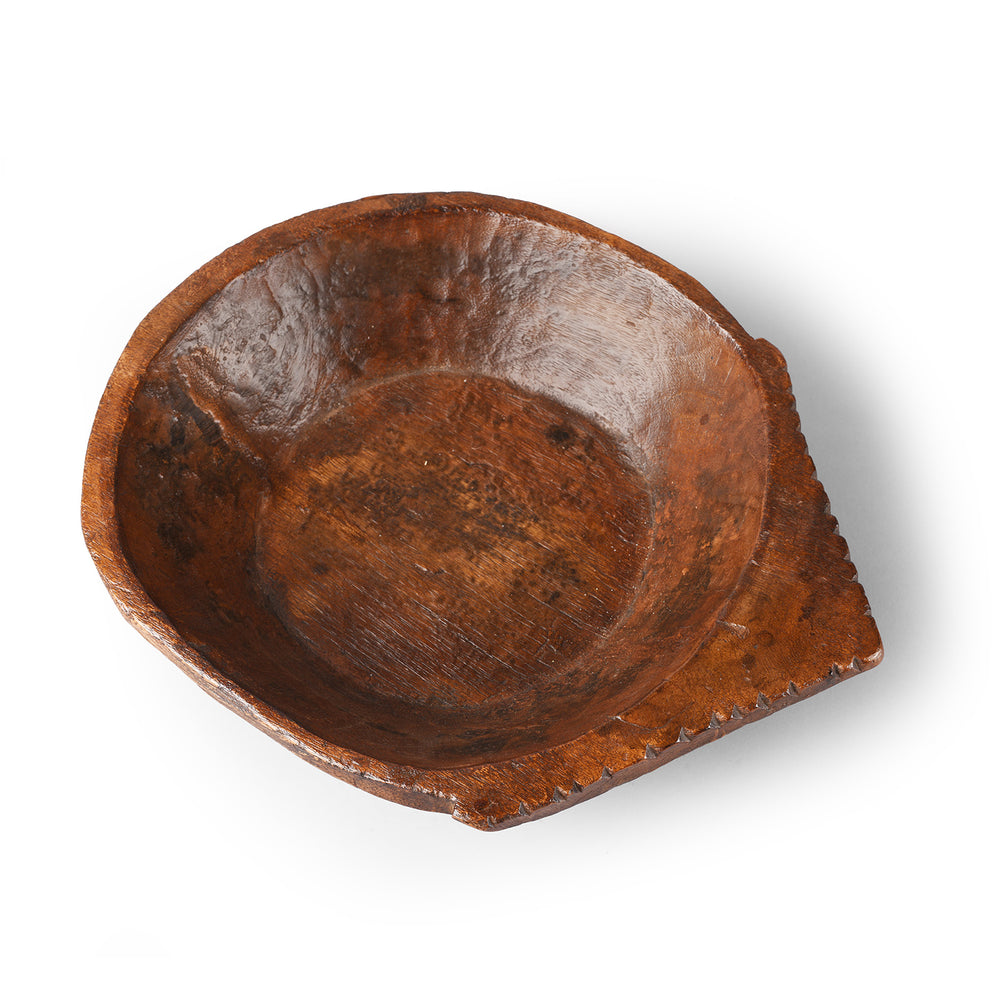Top Down View Of Antique Carved Indian Parath Bowl From Rajasthan | Indigo Antiques