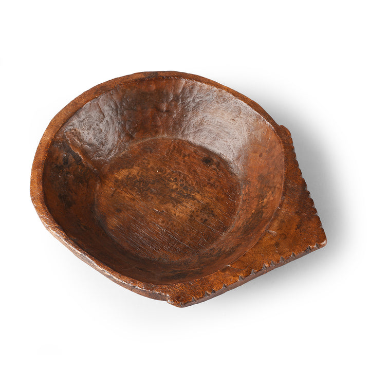Top Down View Of Antique Carved Indian Parath Bowl From Rajasthan | Indigo Antiques