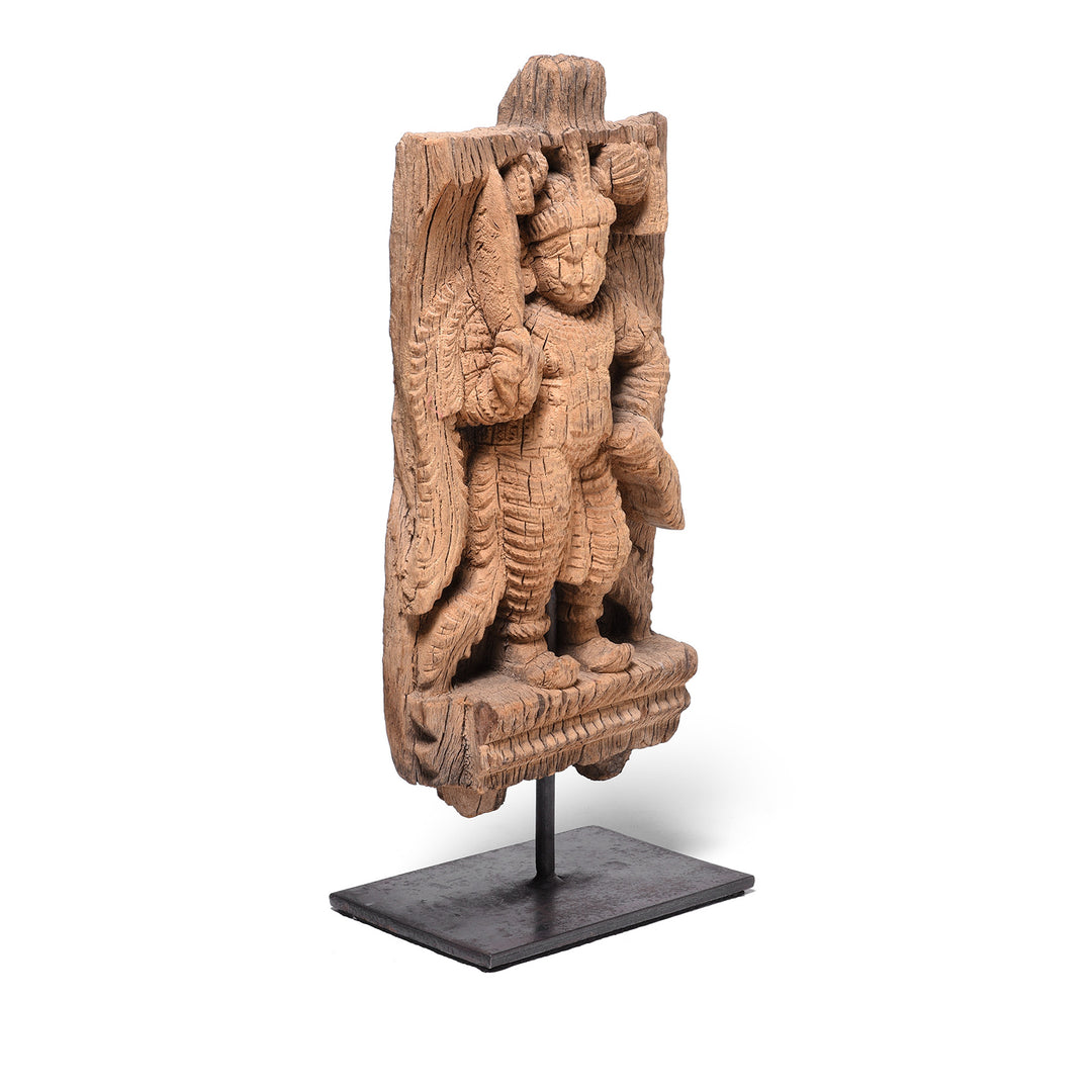 Angled View Of Carved Teak Chariot Carving From India  19th Century | INDIGO ANTIQUES