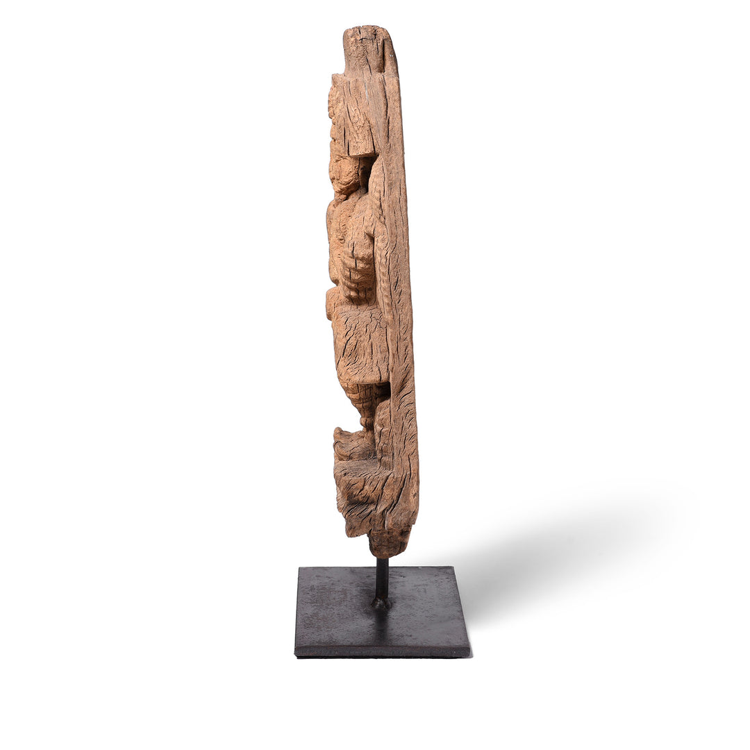 Side View Of Carved Teak Chariot Carving From India  19th Century | INDIGO ANTIQUES