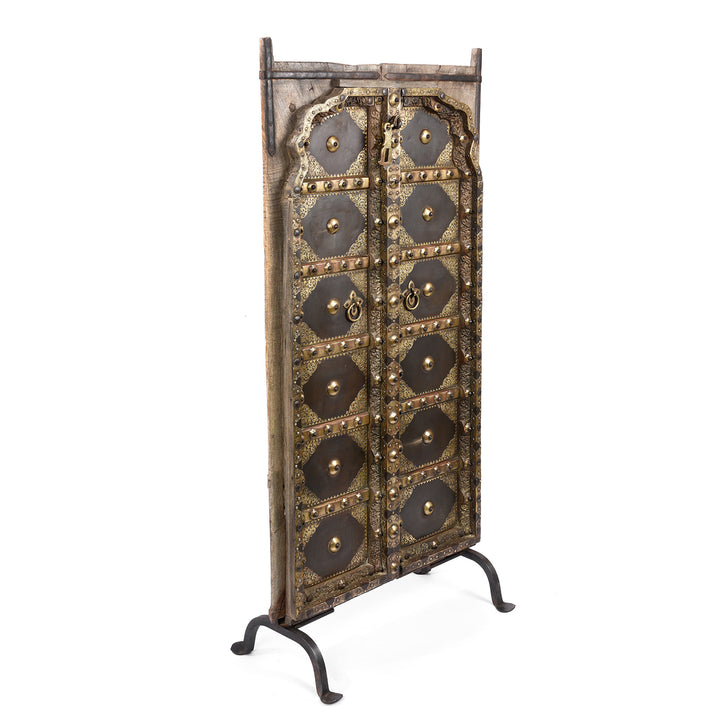 Angled View Of Antique Shekhawati Door, Iron Bound | Indigo Antiques