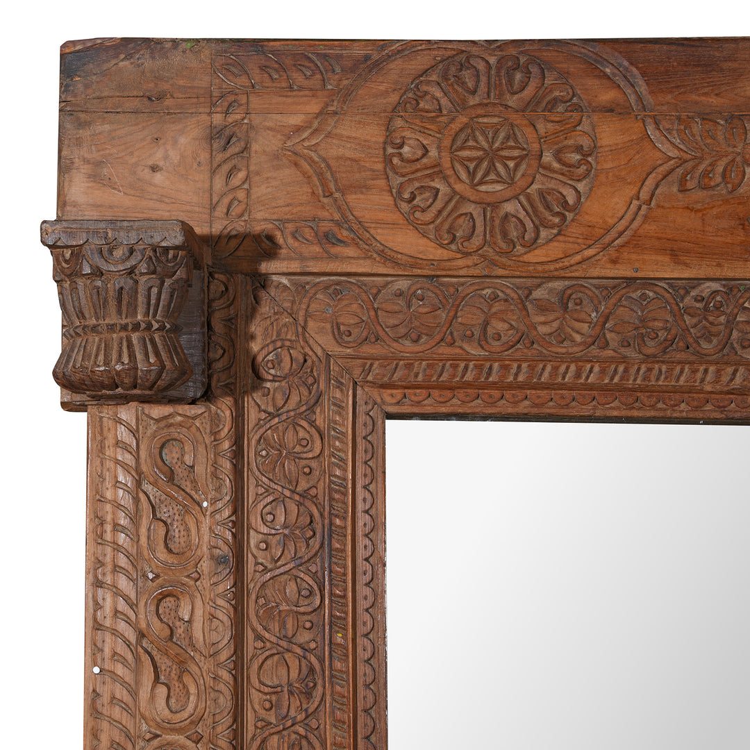 Corner Detail Showing Corbel And Carving From Antique Indian Door Mirror From Andhra Pradesh | Indigo Antiques