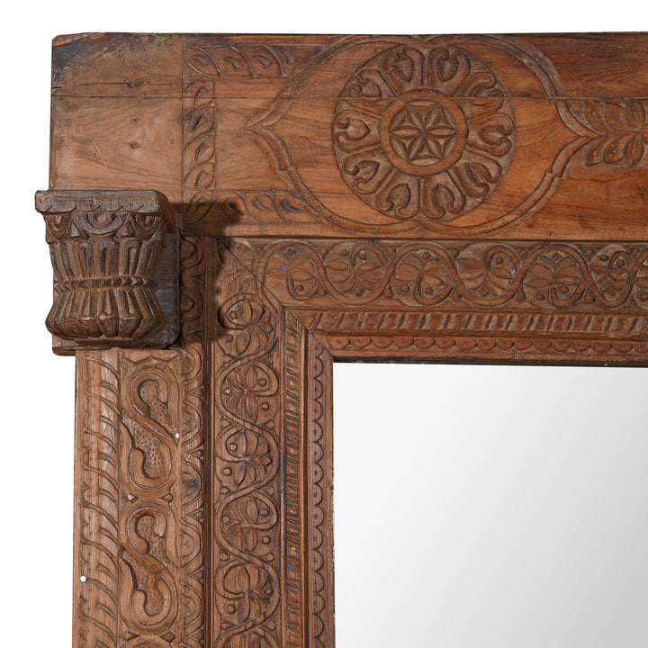 Corner Detail Showing Corbel And Carving From Antique Indian Door Mirror From Andhra Pradesh | Indigo Antiques