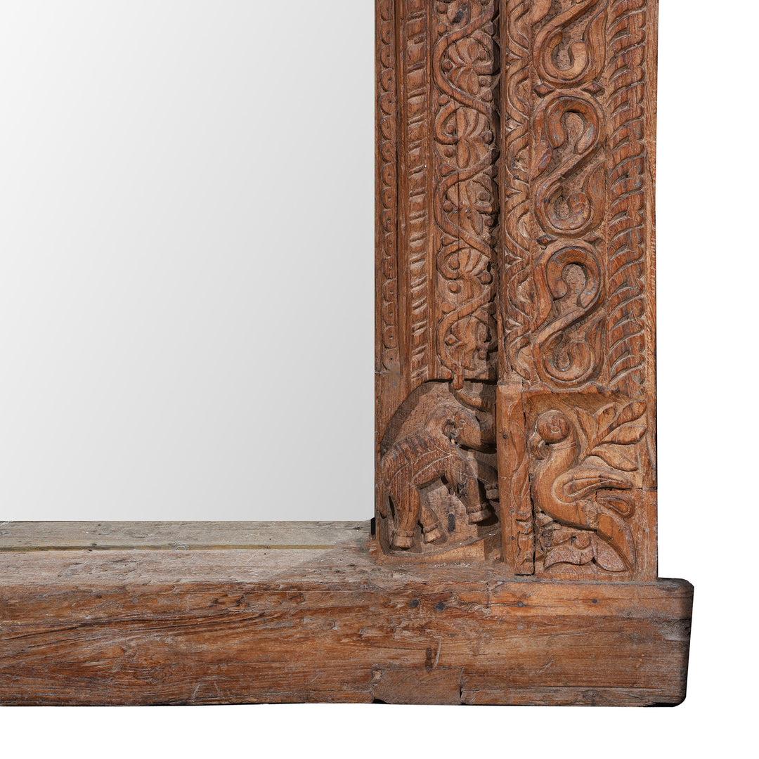 Base Detail Showing Animal Carvings On Antique Indian Door Mirror From Andhra Pradesh | Indigo Antiques