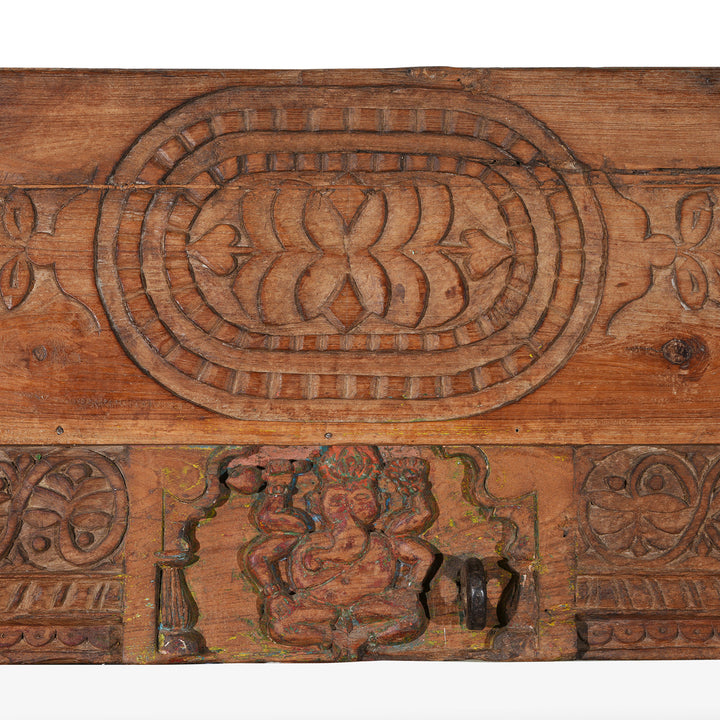 Carving Detail Showing Ganesh On Antique Indian Door Mirror From Andhra Pradesh | Indigo Antiques