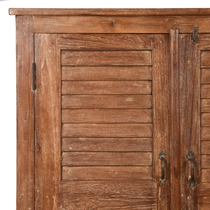 Corner Detail From Reclaimed Teak 4 Door Louvre Sideboard | INDIGO ANTIQUES