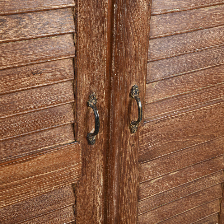 Handles Detail From Reclaimed Teak 4 Door Louvre Sideboard | INDIGO ANTIQUES