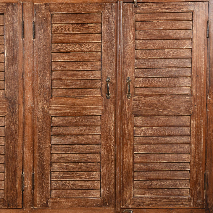 Doors Detail From Reclaimed Teak 4 Door Louvre Sideboard | INDIGO ANTIQUES