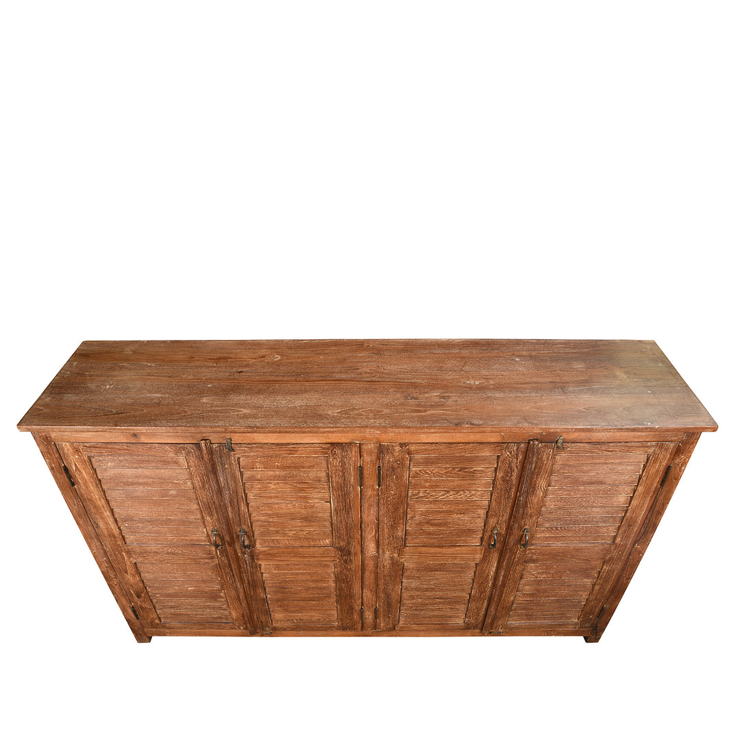 Top Down View Of Reclaimed Teak 4 Door Louvre Sideboard | INDIGO ANTIQUES