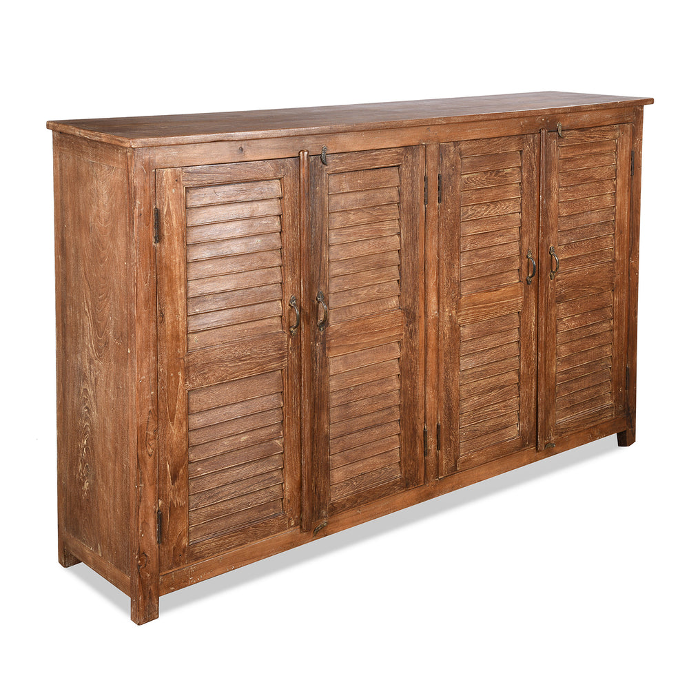 Angled View Of Reclaimed Teak 4 Door Louvre Sideboard | INDIGO ANTIQUES