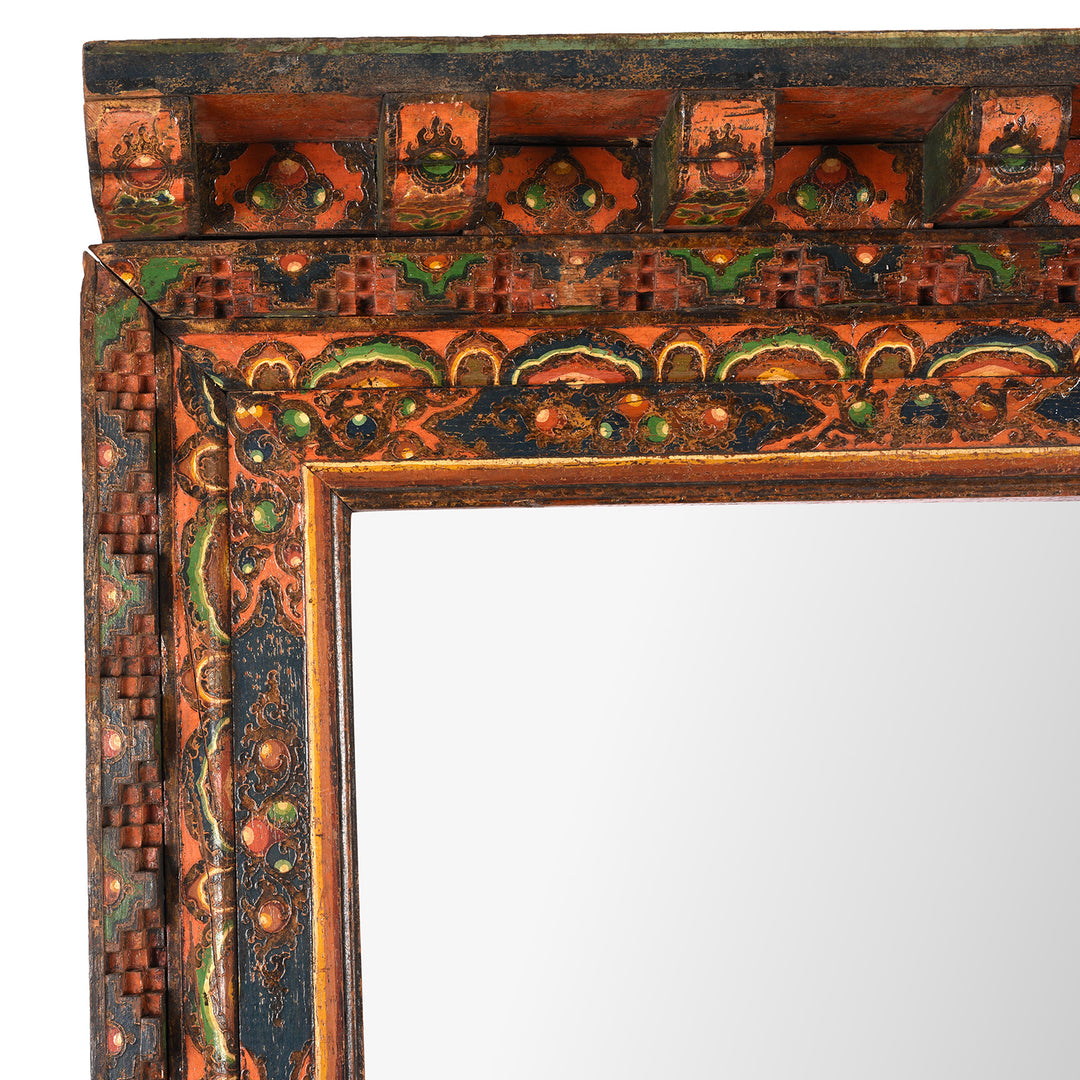 Corner Detail From Antique Mirror Made From An Old Tibetan Door Frame | Indigo Antiques