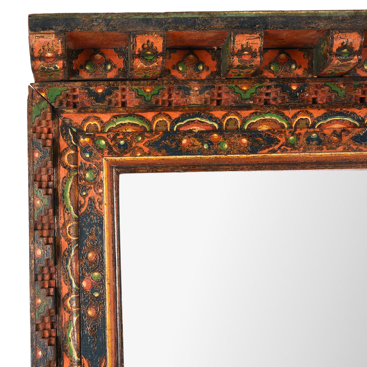Corner Detail From Antique Mirror Made From An Old Tibetan Door Frame | Indigo Antiques