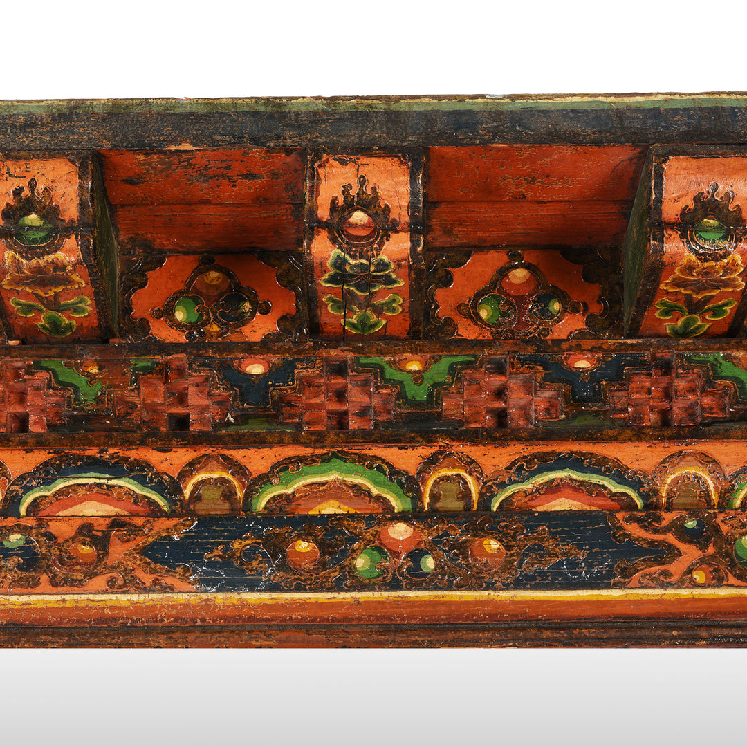 Paintwork Detail From Antique Mirror Made From An Old Tibetan Door Frame | Indigo Antiques