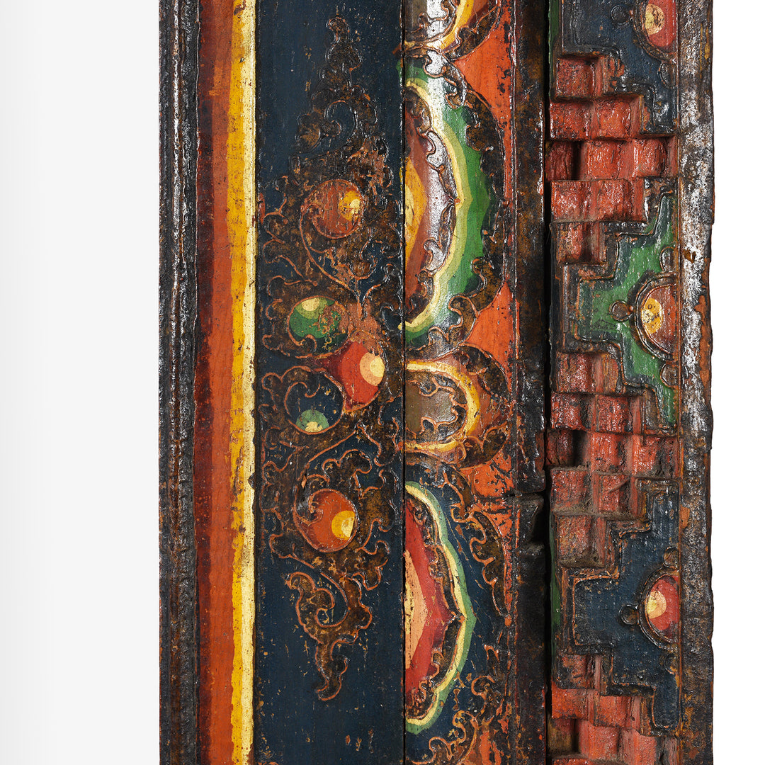 Paintowrk Detail From Antique Mirror Made From An Old Tibetan Door Frame | Indigo Antiques