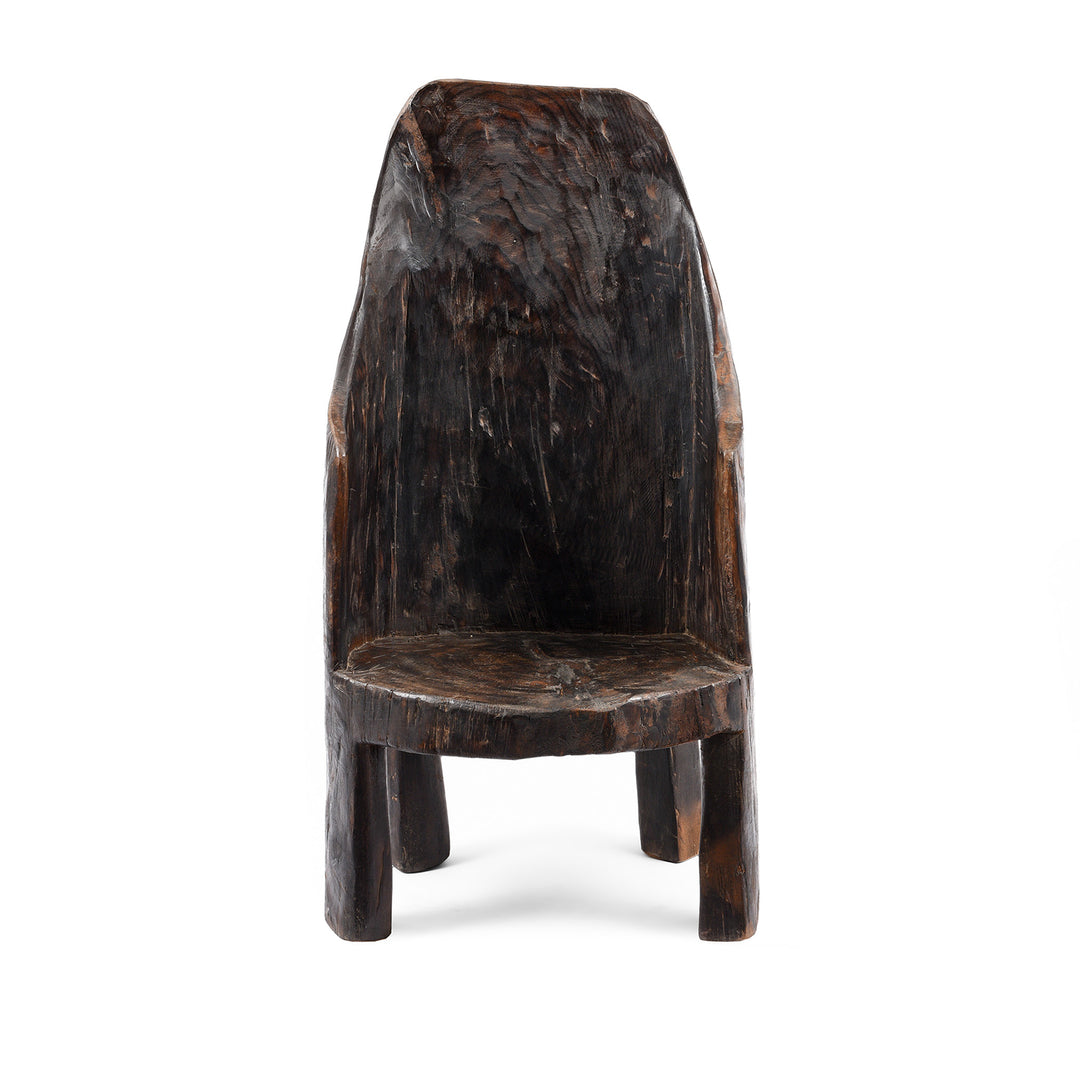Front View Of Antique Carved Tribal Chair From Nagaland | Indigo Antiques