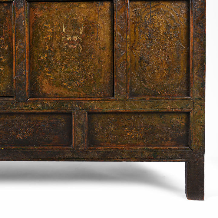 Leg Detail From Antique Gold Painted Tibetan Altar Cabinet | Indigo Antiques