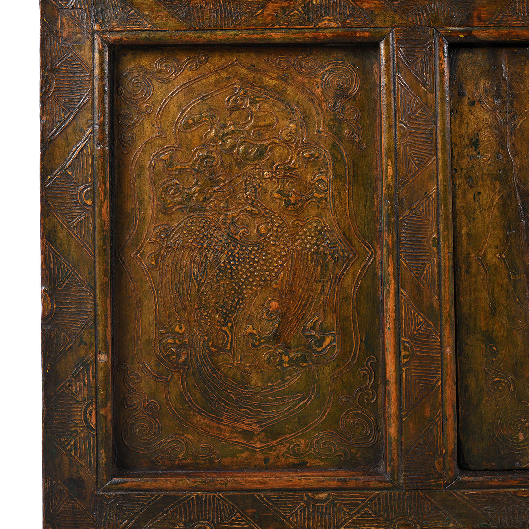 Phoenix Detail From Antique Gold Painted Tibetan Altar Cabinet | Indigo Antiques