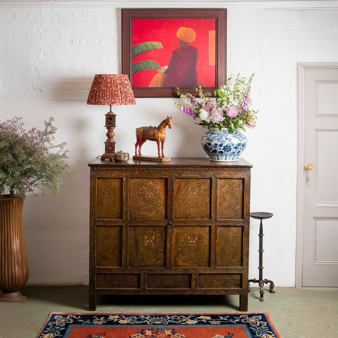 Antique Gold Painted Tibetan Altar Cabinet | Indigo Antiques