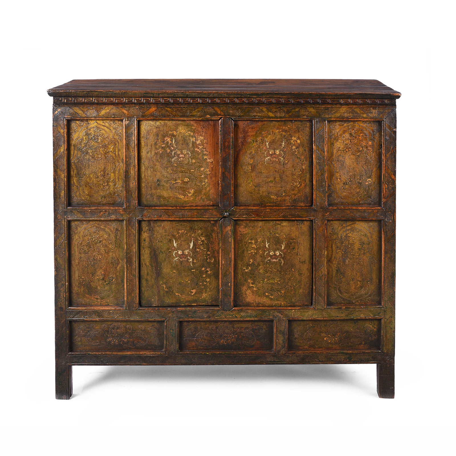 Antique Gold Painted Tibetan Altar Cabinet | Indigo Antiques