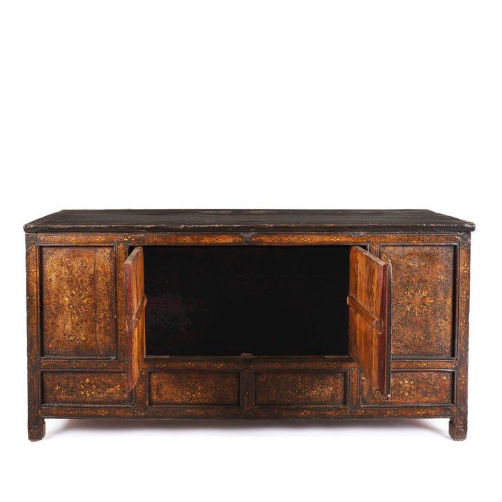 Open Doors View Of Gilt & Black Painted Tibetan Altar Cabinet | Indigo Antiques