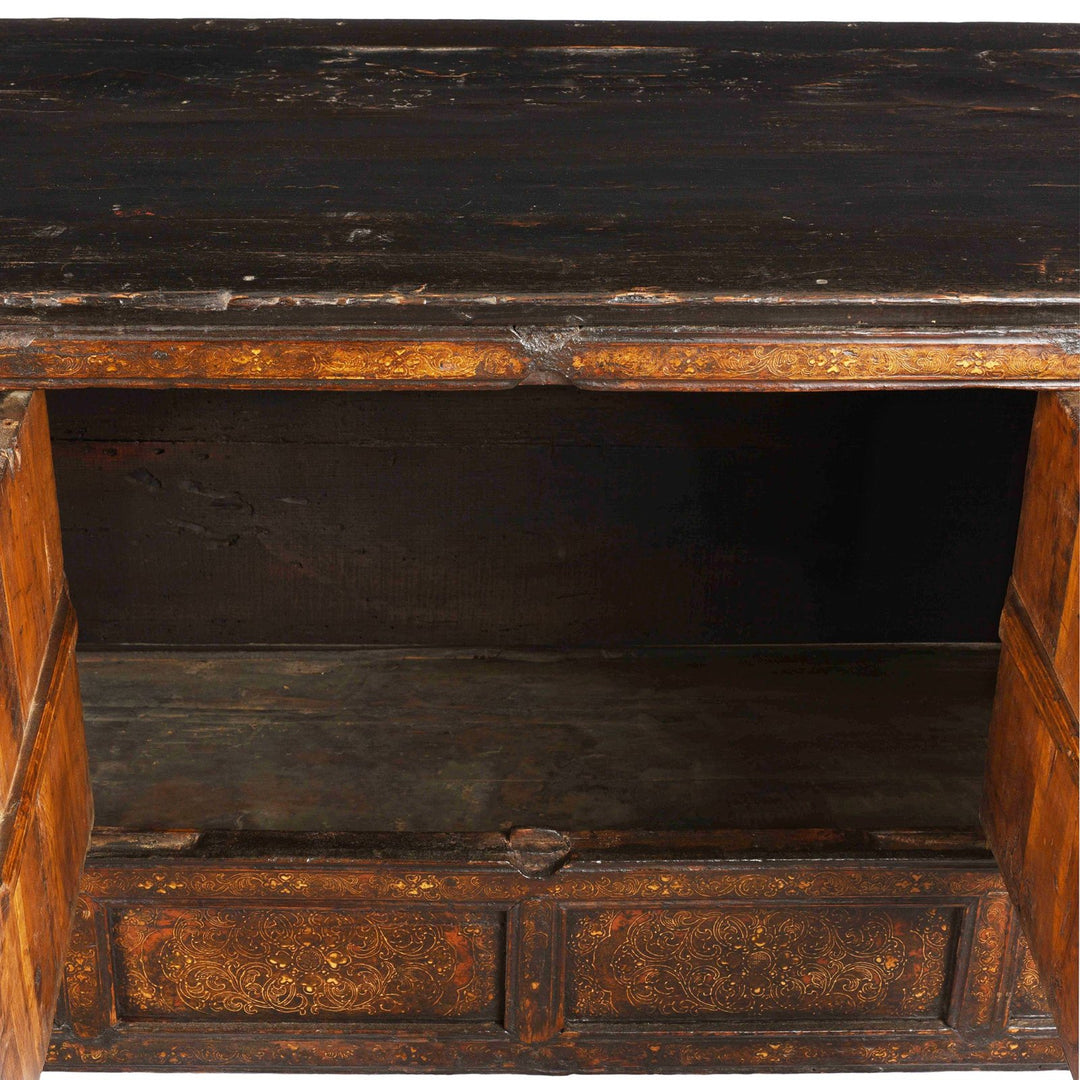 Interior Detail From Gilt & Black Painted Tibetan Altar Cabinet | Indigo Antiques