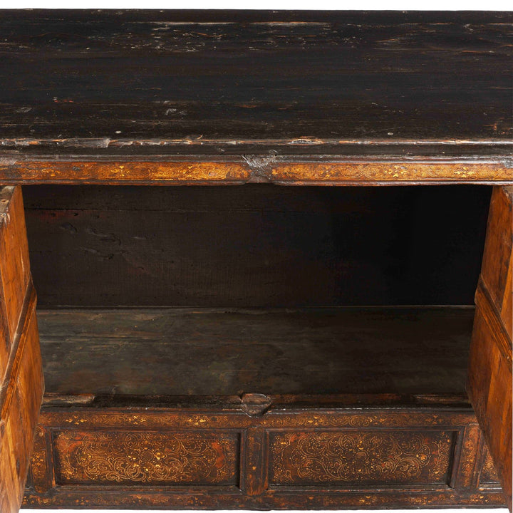 Interior Detail From Gilt & Black Painted Tibetan Altar Cabinet | Indigo Antiques