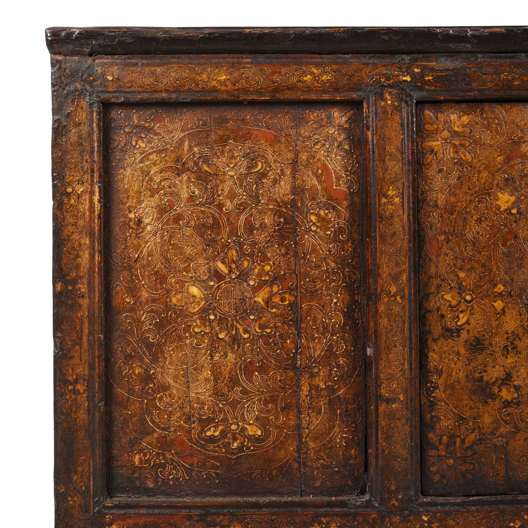 Corner Detail Displaying Paintwork  From Gilt & Black Painted Tibetan Altar Cabinet | Indigo Antiques