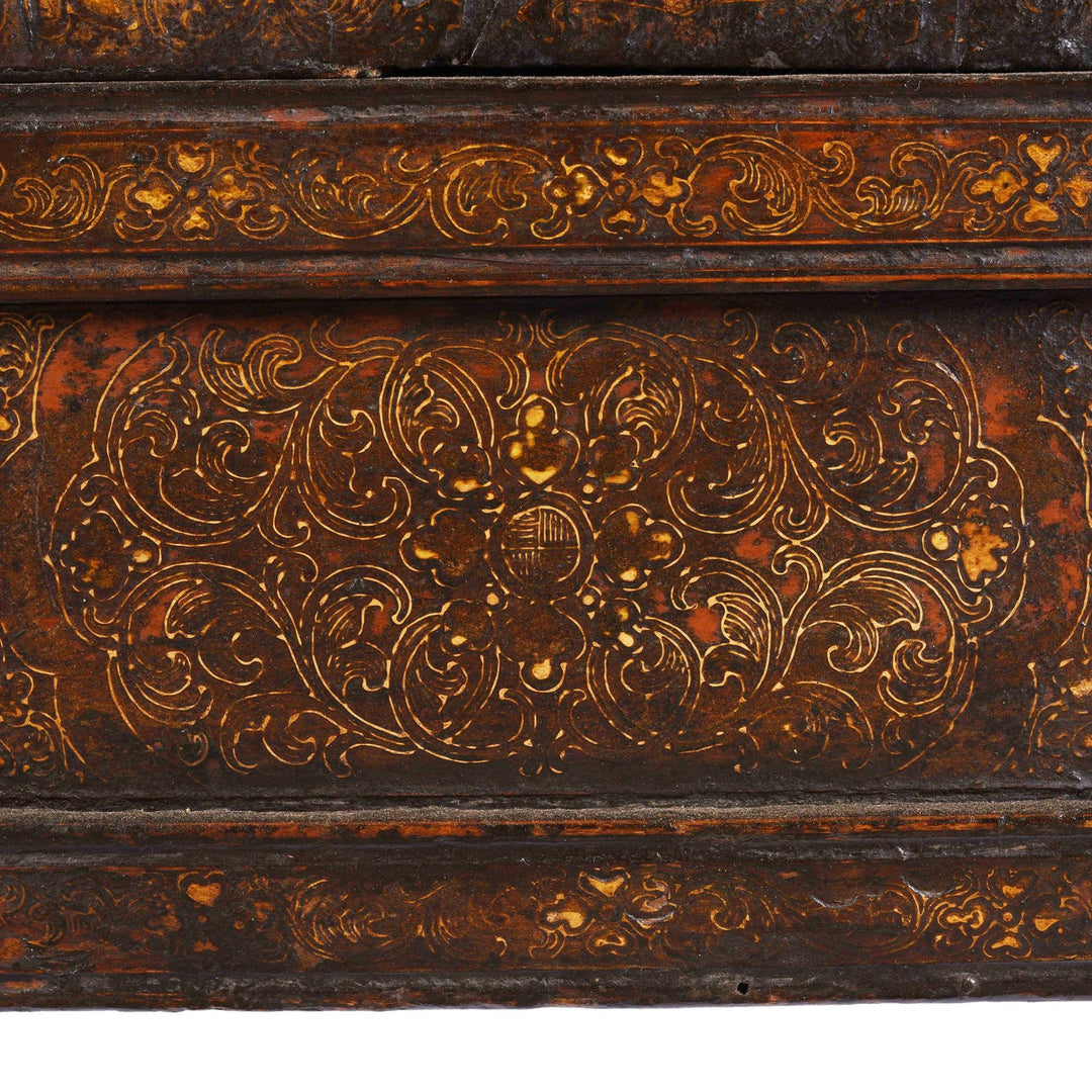 Paintwork Detail From Gilt & Black Painted Tibetan Altar Cabinet | Indigo Antiques