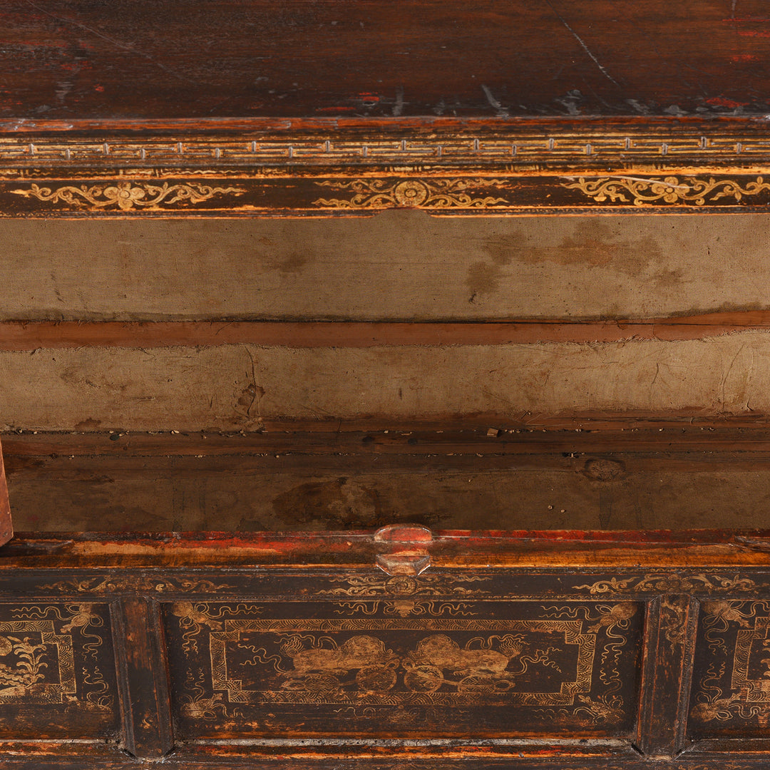 Interior Of Gilt & Black Painted Tibetan Altar Cabinet | Indigo Antiques