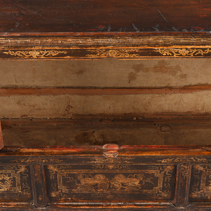 Interior Of Gilt & Black Painted Tibetan Altar Cabinet | Indigo Antiques