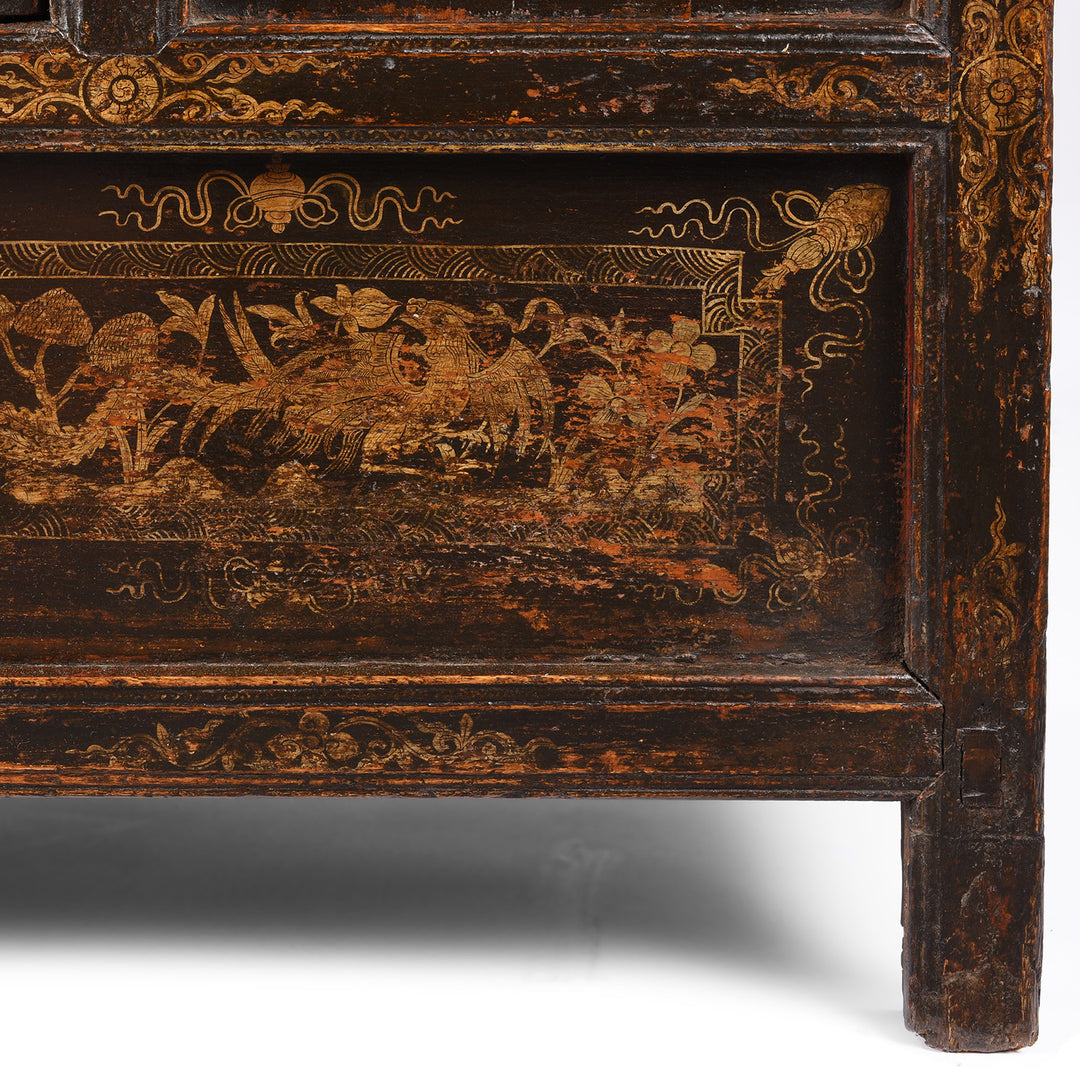 Bottom Leg Detail From Gilt & Black Painted Tibetan Altar Cabinet | Indigo Antiques