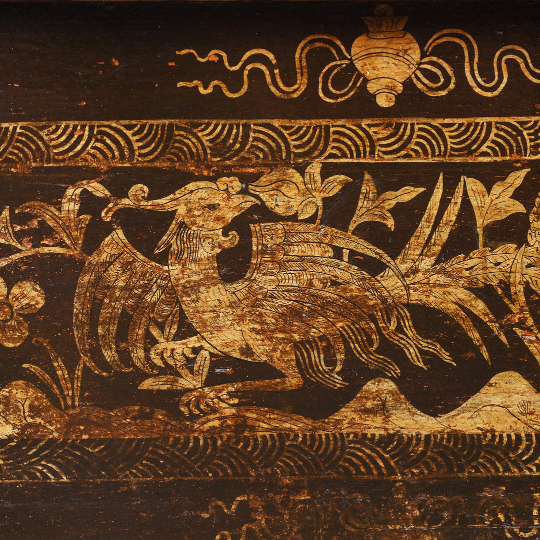 Phoenix Detail From Gilt & Black Painted Tibetan Altar Cabinet | Indigo Antiques