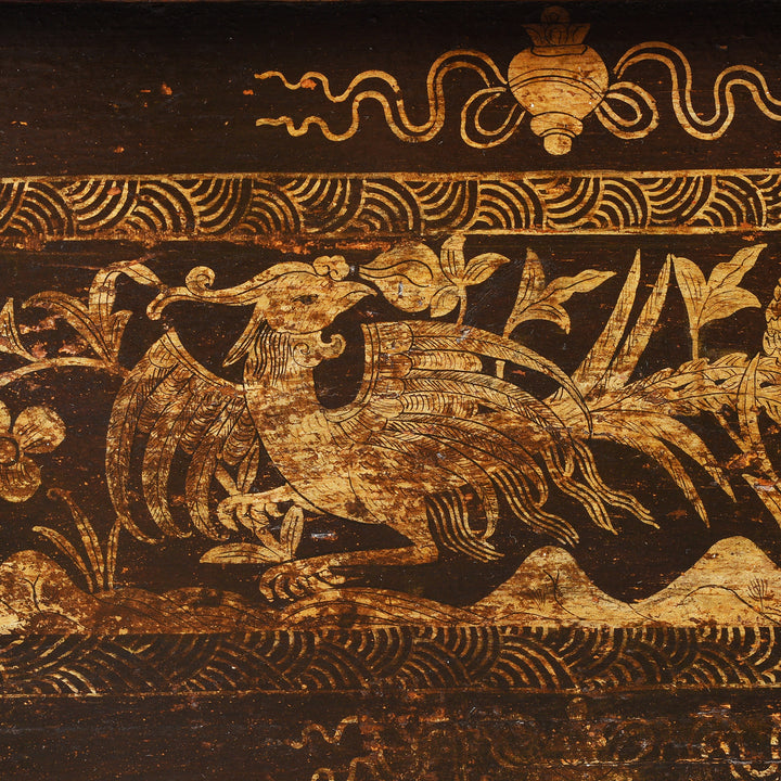 Phoenix Detail From Gilt & Black Painted Tibetan Altar Cabinet | Indigo Antiques