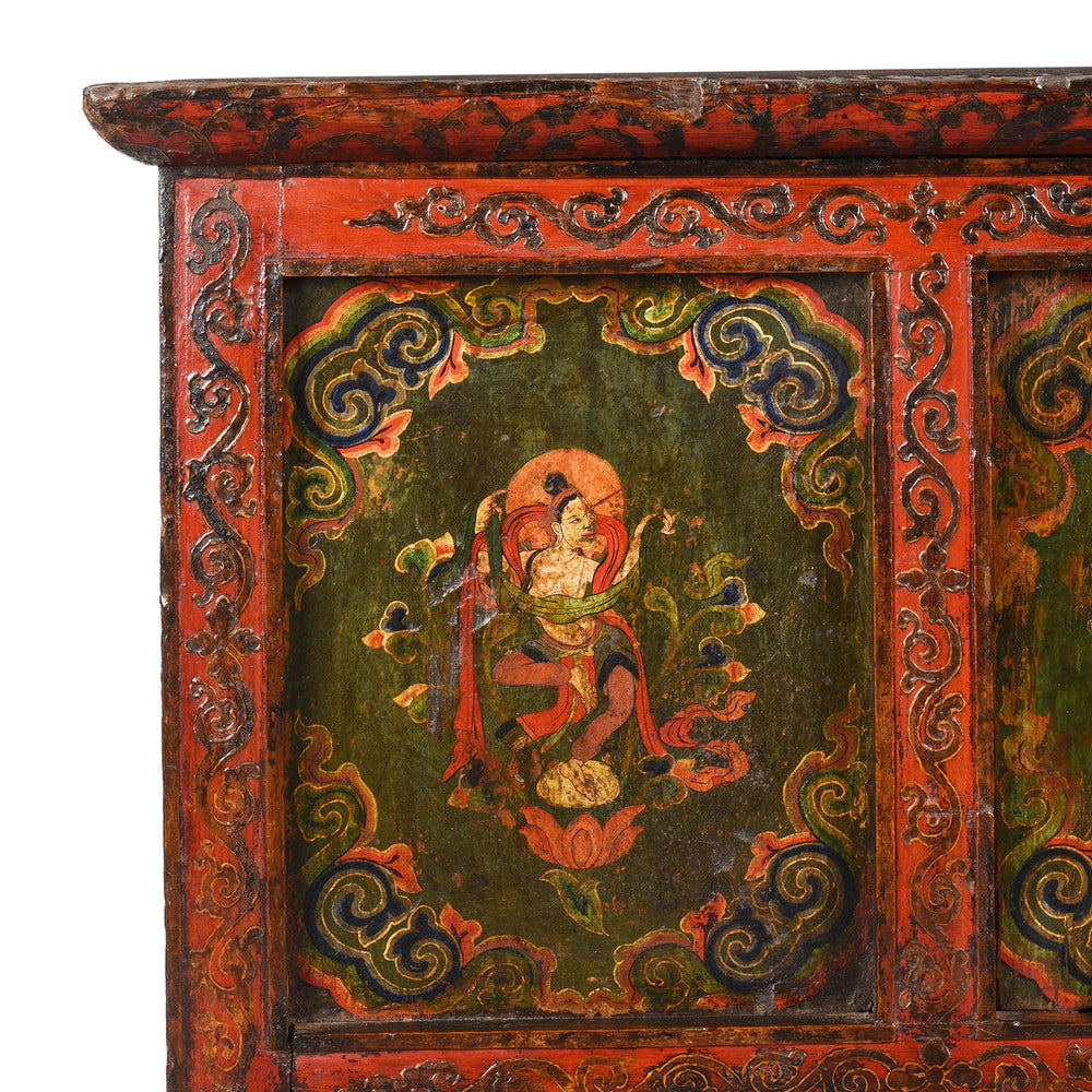 Corner Detail From Antique Painted Tibetan Pegam Prayer Table | Indigo Antiques