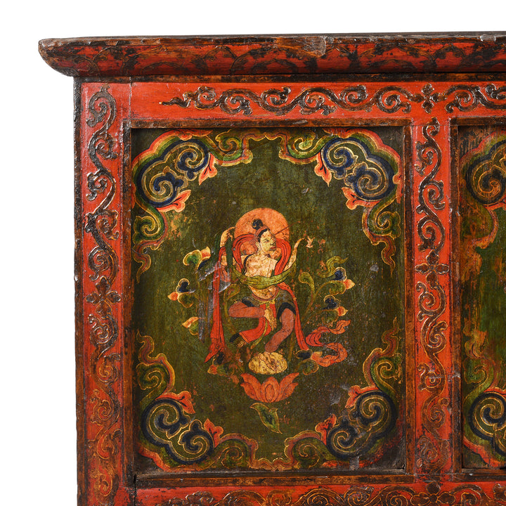 Corner Detail From Antique Painted Tibetan Pegam Prayer Table | Indigo Antiques