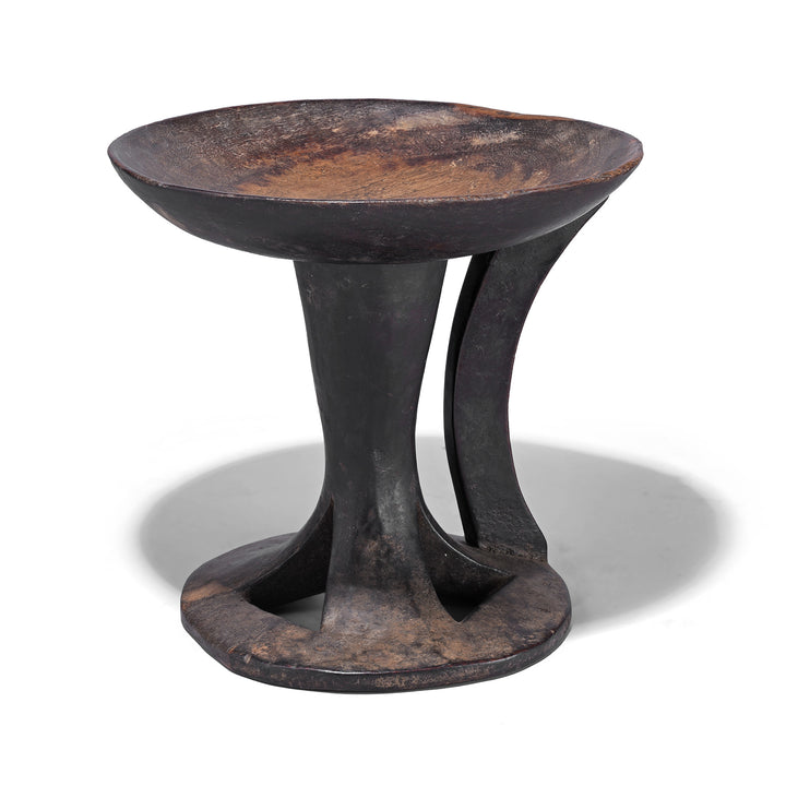 Antique Naga Tribal Wooden Food Bowl From Nagaland With Pedestal Base And Rich Patina